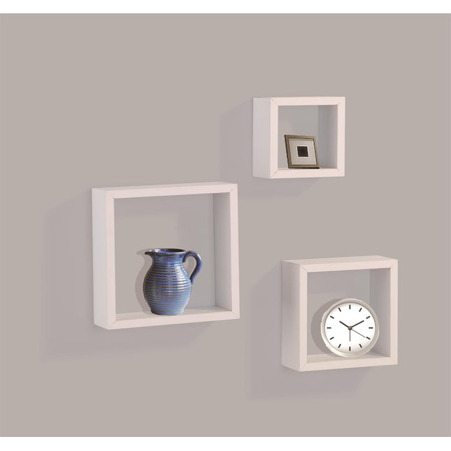 Cali Floating Cube Shelves Set of 3 Wall Hanging - White