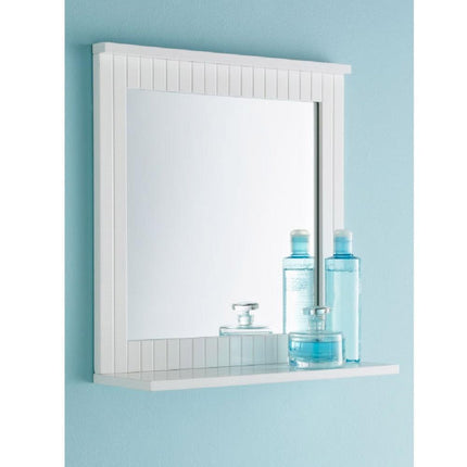 White Bathroom Wall Mounted Mirror with Cosmetics Shelf
