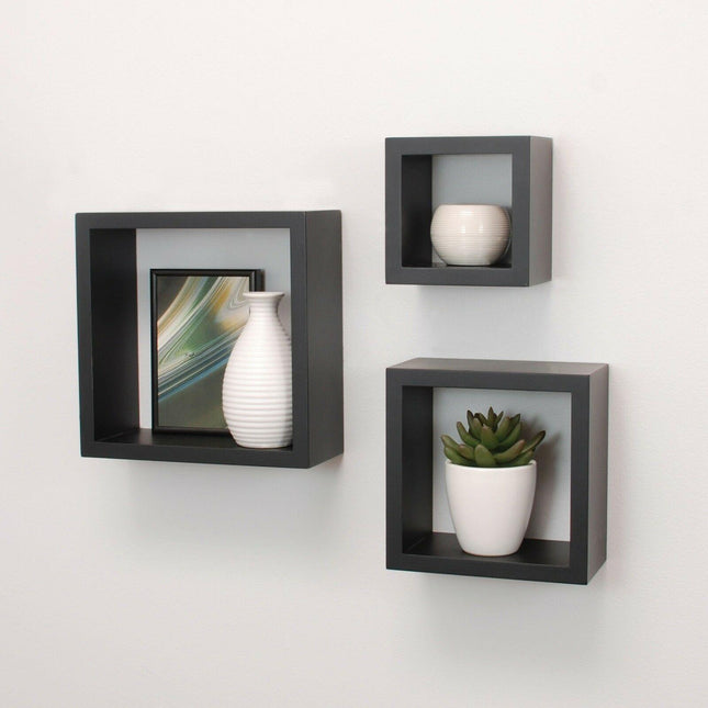 Cali Floating Cube Shelves Set of 3 Wall Hanging - Black