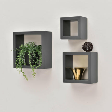 Cali Floating Cube Shelves Set of 3 Wall Hanging - Black
