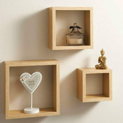 Cali Floating Cube Shelves Set of 3 Wall Hanging - Oak