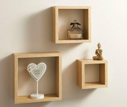 Cali Floating Cube Shelves Set of 3 Wall Hanging - Oak