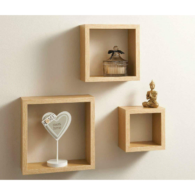 Cali Floating Cube Shelves Set of 3 Wall Hanging - Oak