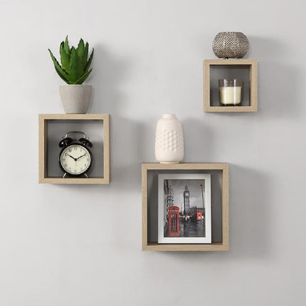 Cali Floating Cube Shelves Set of 3 Wall Hanging - Oak