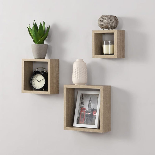 Cali Floating Cube Shelves Set of 3 Wall Hanging - Oak