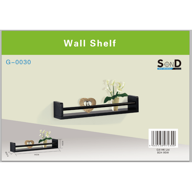 Floating Wall Mounted Single Shelf - Black