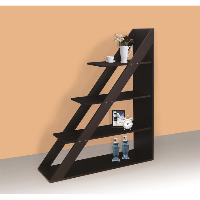 4 Tier Ladder Style Bookcase Walnut Finish Display Storage Unit