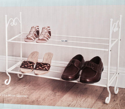 Shabby Chic Vintage Style Cream 2 Tier Metal Shoe Rack