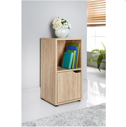 Oak 2 Cube Bookcase Shelving Unit 1 Door