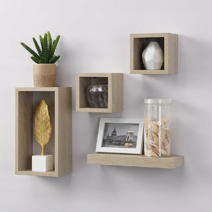 Set of 4 Lima Oak Floating Wall Shelves Display Storage Units