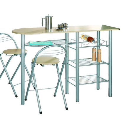 Kitchen Breakfast Bar Table Set with Stools & Rack
