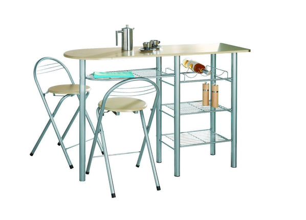 Kitchen Breakfast Bar Table Set with Stools & Rack