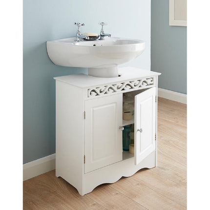 Carved Design Under Sink Cabinet White