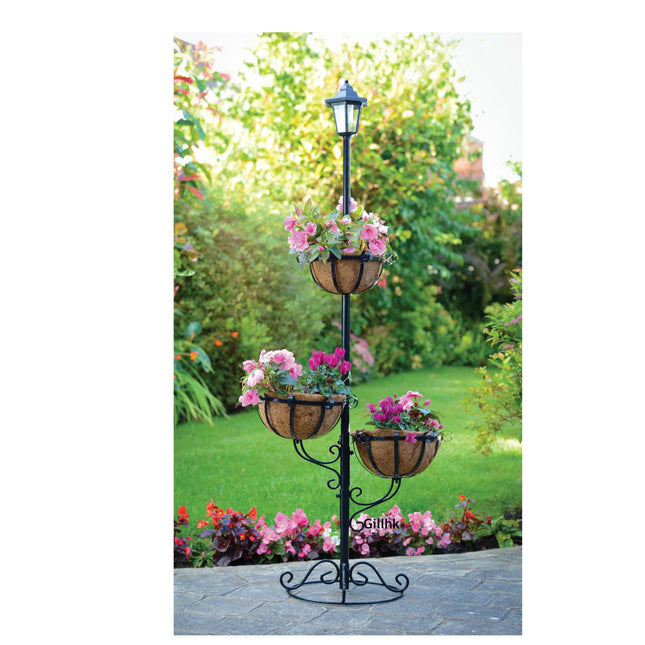 Solar Powered 3 Tier Flower Planter With White LED Light