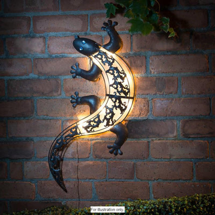 Solar Powered Bright LED Light Gecko Metal Garden Decoration Wall Art
