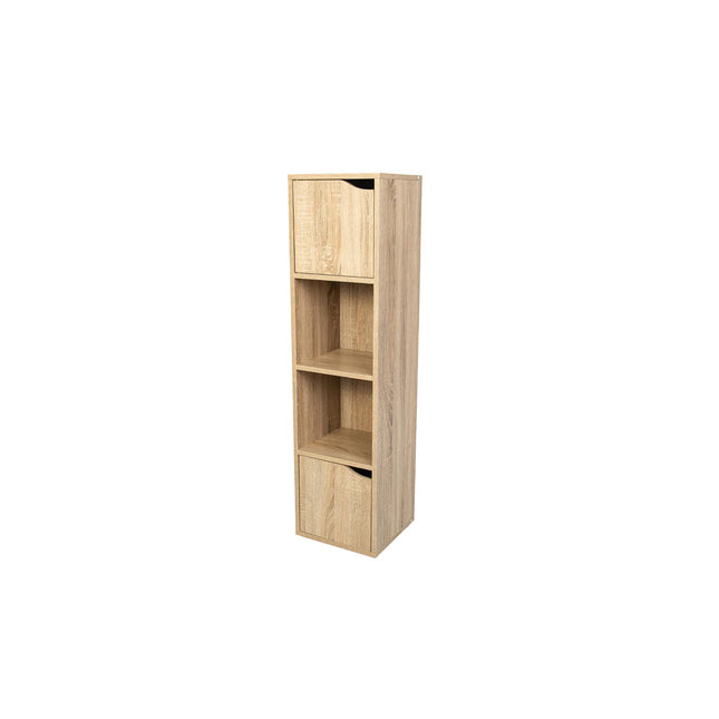 Oak 4 Cube Bookcase Shelving Unit with 2 Doors Storage Display Cabinet