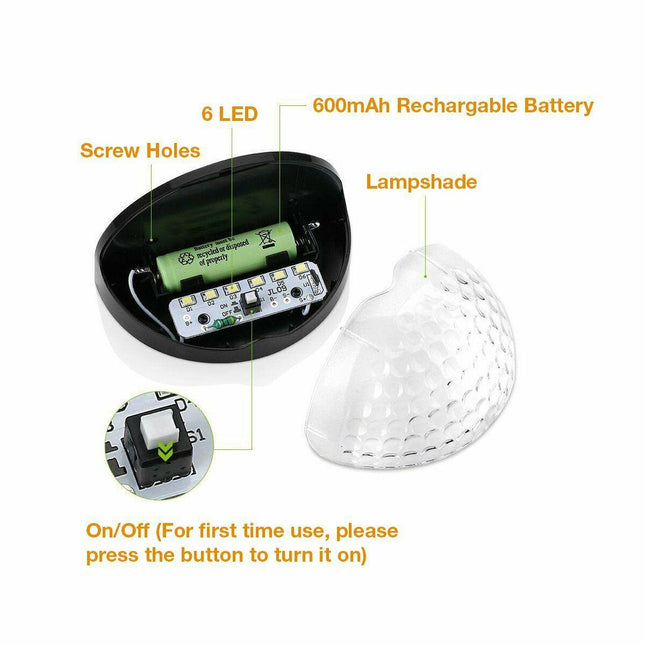 Solar Powered 6 LED Garden Outdoor Fence/Deck Lights Waterproof - Black - 4 Lights