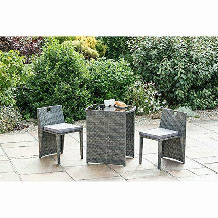 3pc Rattan Effect Compact Square Bistro Set 3 - Grey