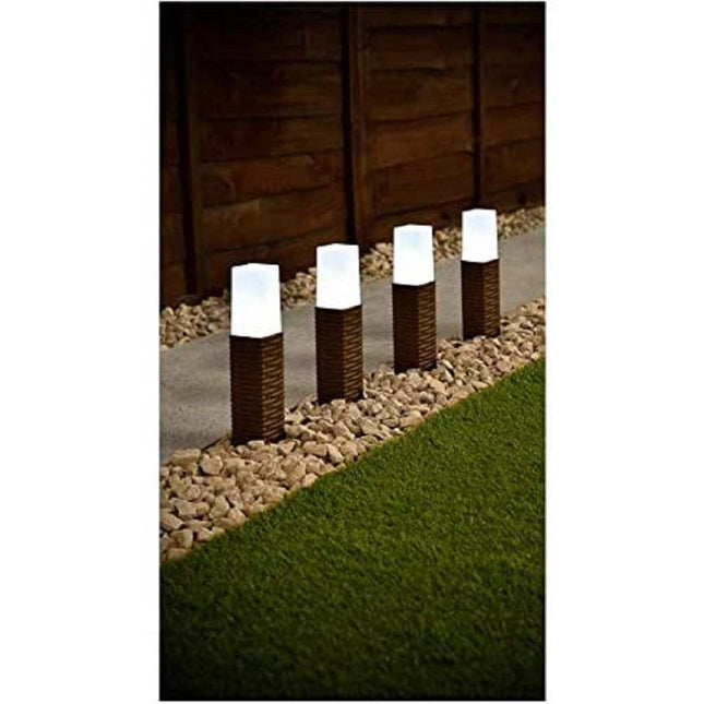 4pk Solar Powered Rattan Effect Post Solar Lights Garden Outdoor Decor