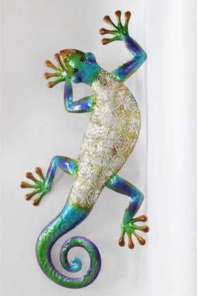 Metallic Gecko Wall Decoration Multi Colored Wall Art Garden Decor