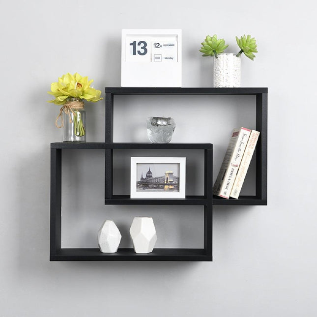 Space Saving Multi Compartment Floating Wall Shelves Display Shelf-Black