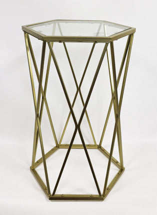 Hexagon Side Table with Glass Top-Gold