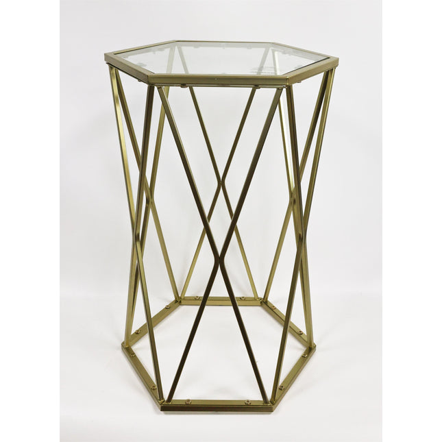 Hexagon Side Table Gold Glass Top Coffee Table Living Room Bedroom Furniture