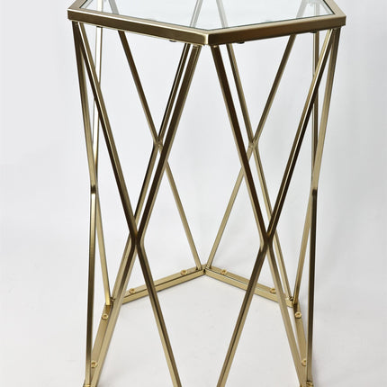 Hexagon Side Table with Glass Top-Gold