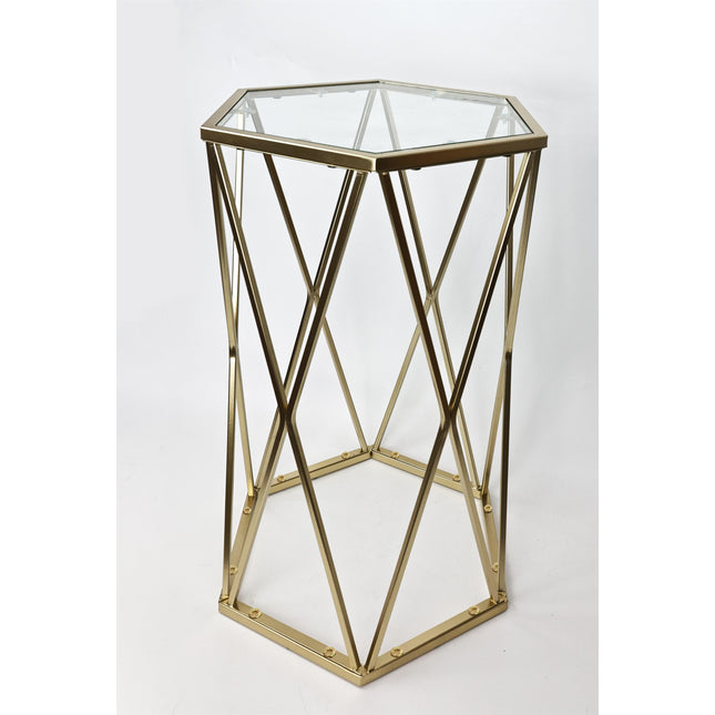 Hexagon Side Table Gold Glass Top Coffee Table Living Room Bedroom Furniture