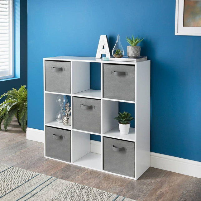 9 Cube Shelf Unit White with 5 Storage Baskets Display Organiser