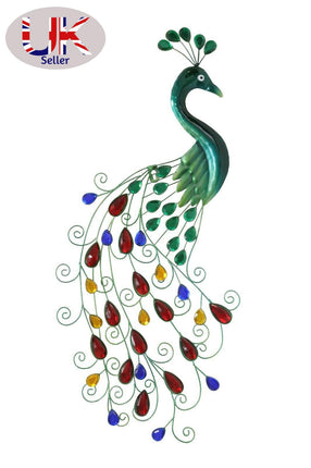 spot on dealz Metallic Jewelled Peacock Wall Decoration Multi Colored Jewels Wall Art