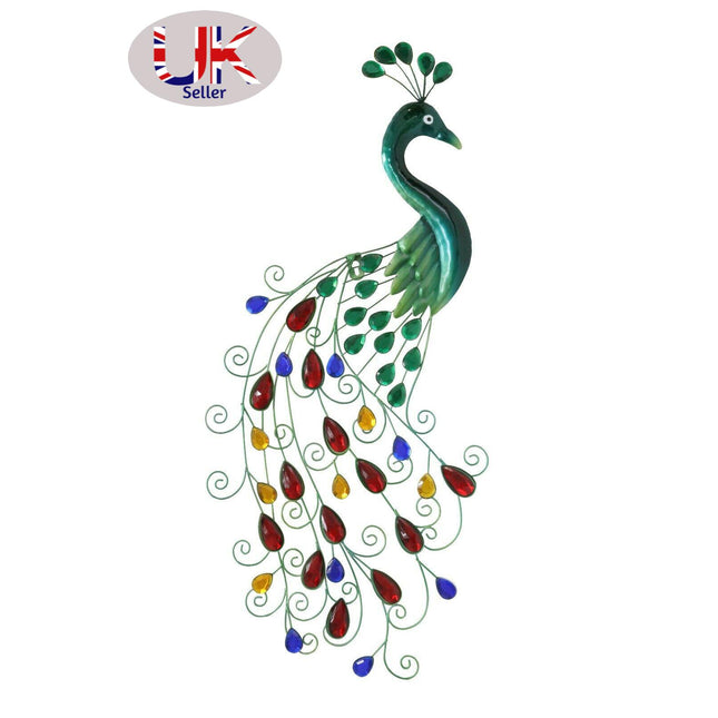 spot on dealz Metallic Jewelled Peacock Wall Decoration Multi Colored Jewels Wall Art