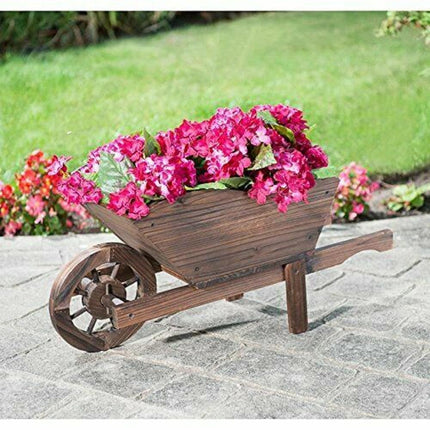Outdoor Garden Burntwood Wheelbarrow Planter & Free Liner Garden Decoration