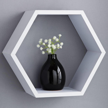 Hexagon Floating Wall Shelf-White