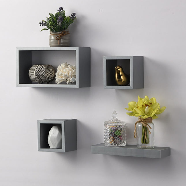 Set Of 4 Floating Shelf/Shelves White, Black, Grey, Oak Wall Mounted Decoration