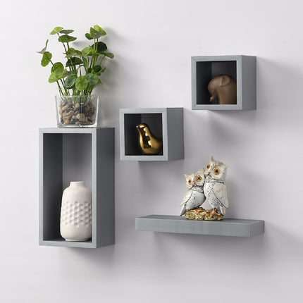 Set Of 4 Floating Shelf/Shelves White, Black, Grey, Oak Wall Mounted Decoration