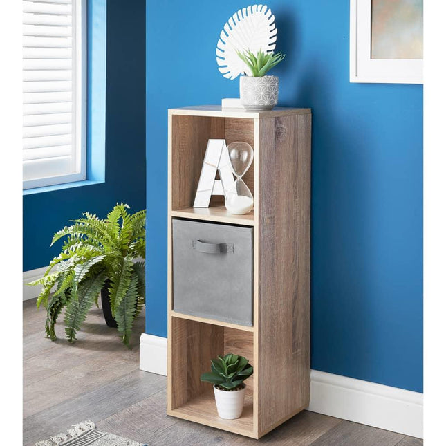 3 Cube 1 Basket Storage Unit Oak Shelving Display Organiser Wooden Cabinet