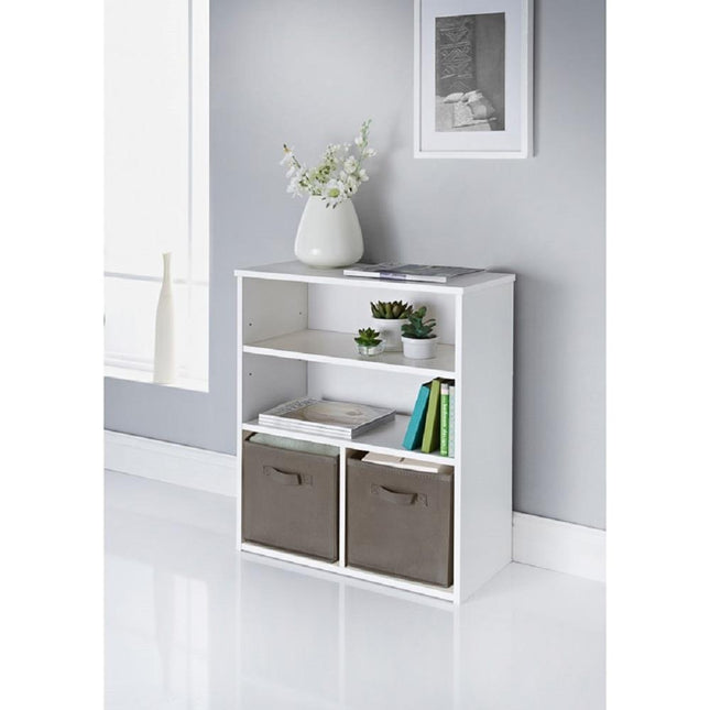 2 Shelves & 2 Cube Storage Basket Unit White Shelving Organiser Display Cabinet