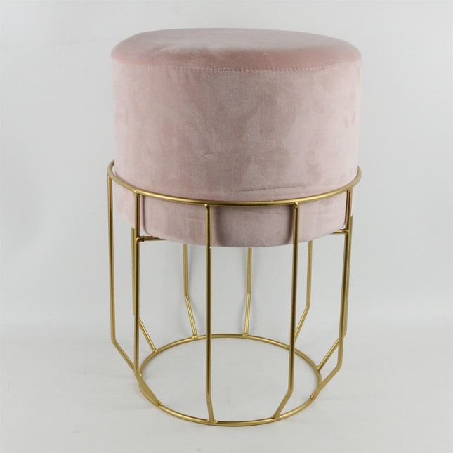 Blush Faux Sheepskin Footstool White Fur Ottoman Round Stool with Wooden Legs