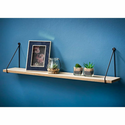 80cm Oak Shelf With Black Metal Wire-42S