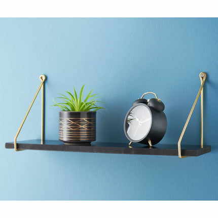 80cm Black Shelf With Gold Metal Wire