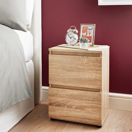 Oak High Gloss 2 drawer Modern Side chest drawers Storage Bedside table
