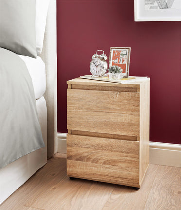 Oak High Gloss 2 drawer Modern Side chest drawers Storage Bedside table