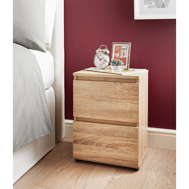 Oak High Gloss 2 drawer Modern Side chest drawers Storage Bedside table