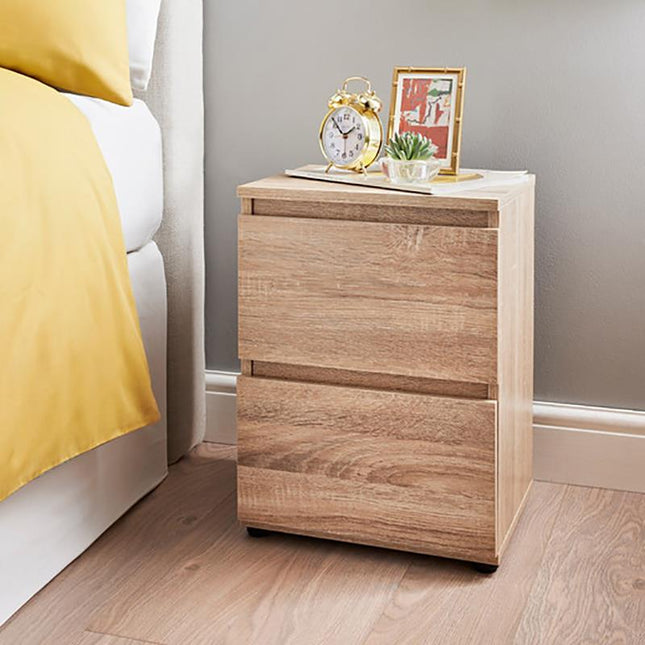 Oak High Gloss 2 drawer Modern Side chest drawers Storage Bedside table