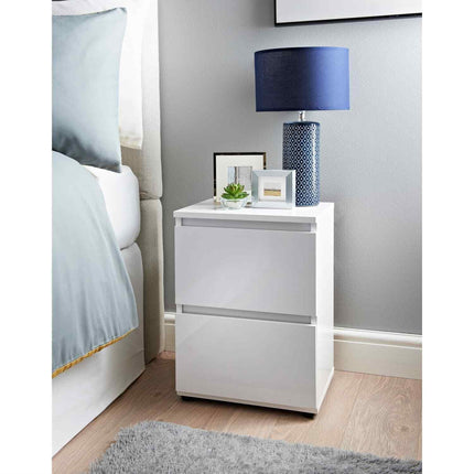 White High Gloss 2 drawer Modern Side chest drawers Storage Bedside table