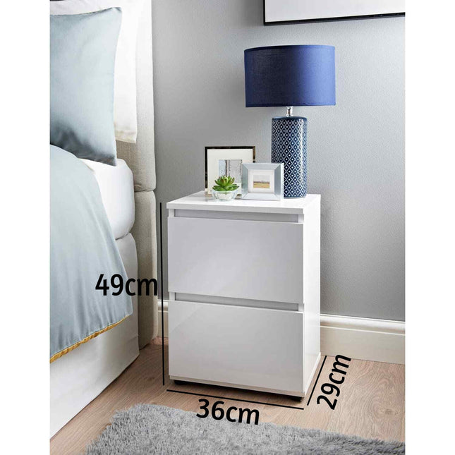 White High Gloss 2 drawer Modern Side chest drawers Storage Bedside table