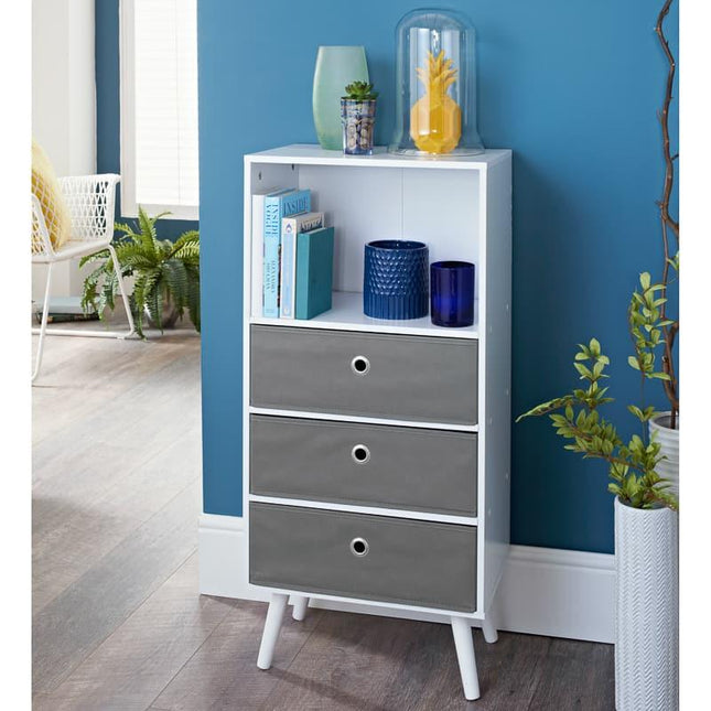 3 Tier Shelving Storage Cabinet with 3 Grey Baskets Display Organiser Unit