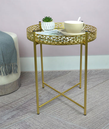 Tray Table With Mirror - Gold