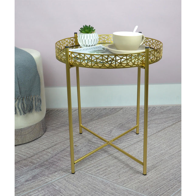Tray Table With Mirror - Gold